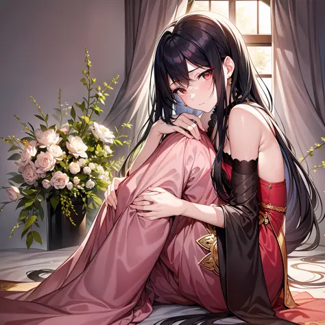 In this quiet bedroom, the black-haired female emperor sitting on the edge of the bed looked shy and feminine.

She wore a gorge...