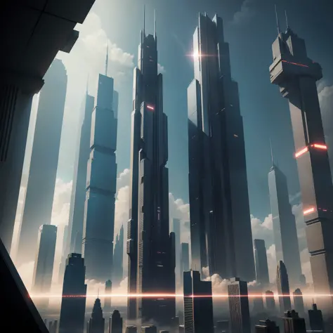 Space Cyberpunk Futuristic World Skyscrapers Sci-Fi Top Quality Masterpiece
