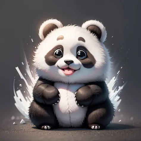 Black and white panda bear drawing, a cute giant panda, cartoon image, stick figure, big head, small body, like laughter, plush texture, 4k --auto --s2