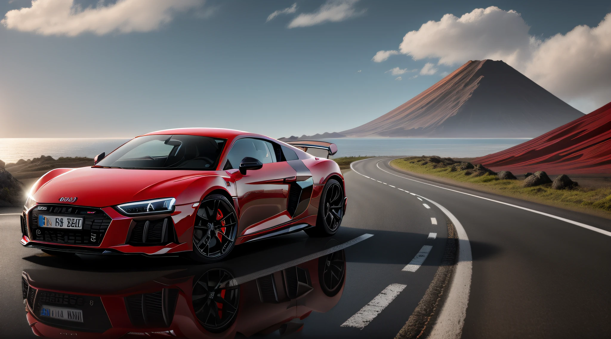 Audi's new sports car is on the road with mountains in the background ...