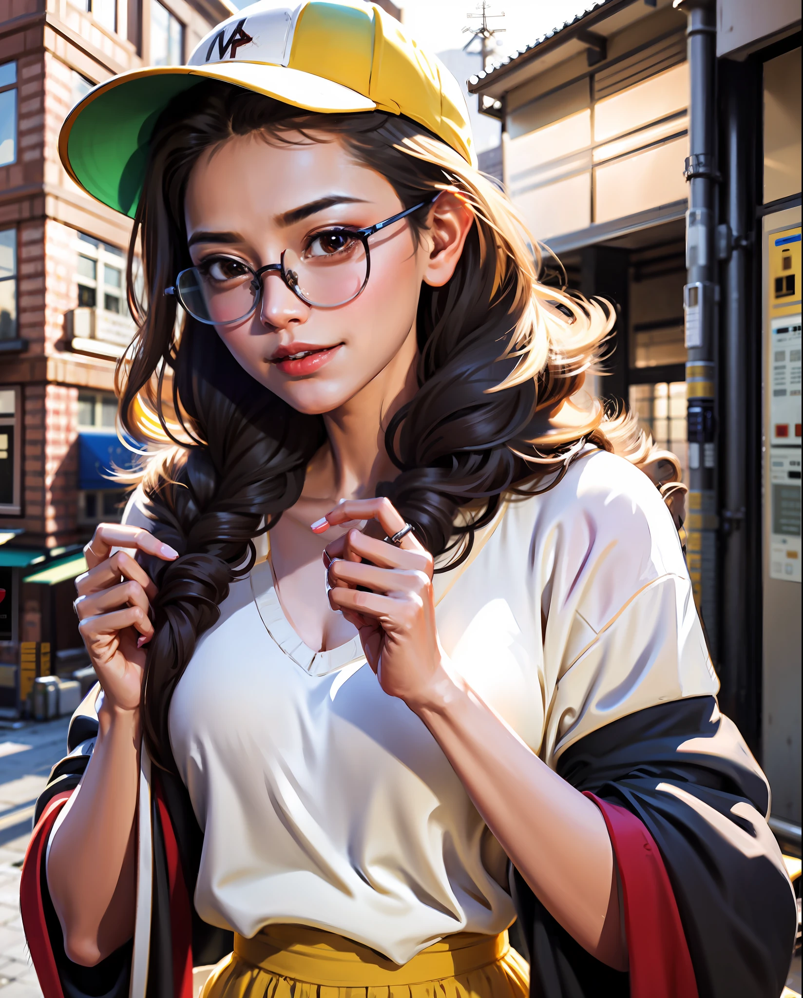 araffe femme dans une veste beige et un haut blanc tenant une paire de lunettes, nivanh chanthara, cindy avelino, photo de profil, mignonne belle, Ruan Jia magnifique!, portait photo profile picture, serena malyon, ruan mignon vtuber, dessin de fan, jeune et jolie fille, jolie femme, fille attirante, 18 ans, fond, voiture garée,