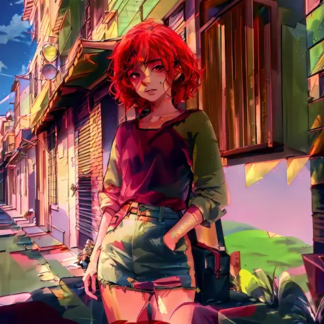 there is a trans woman standing on the side of a street, anime trans girl, realistic 2d anime style, anime realism style, modern...