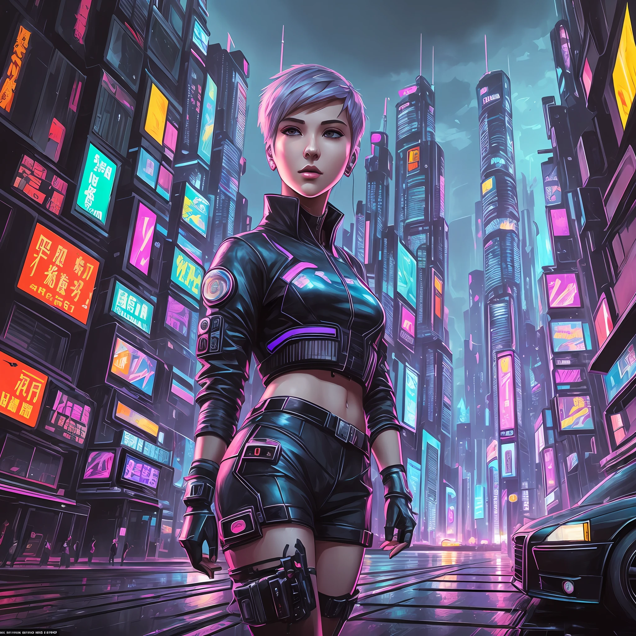 Cyber girl in a futuristic city - SeaArt AI