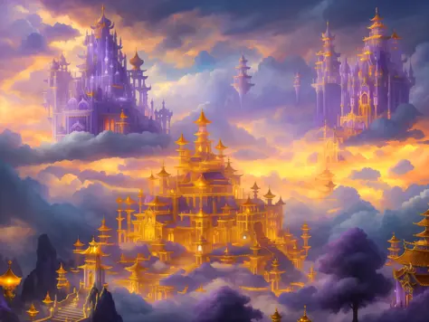 (Heavenly Palace, Wonderland, Mysterious Building), (White Auspicious Clouds, Fairy Fairy, Gorgeous, Tall, Gorgeous, Blingling, ...