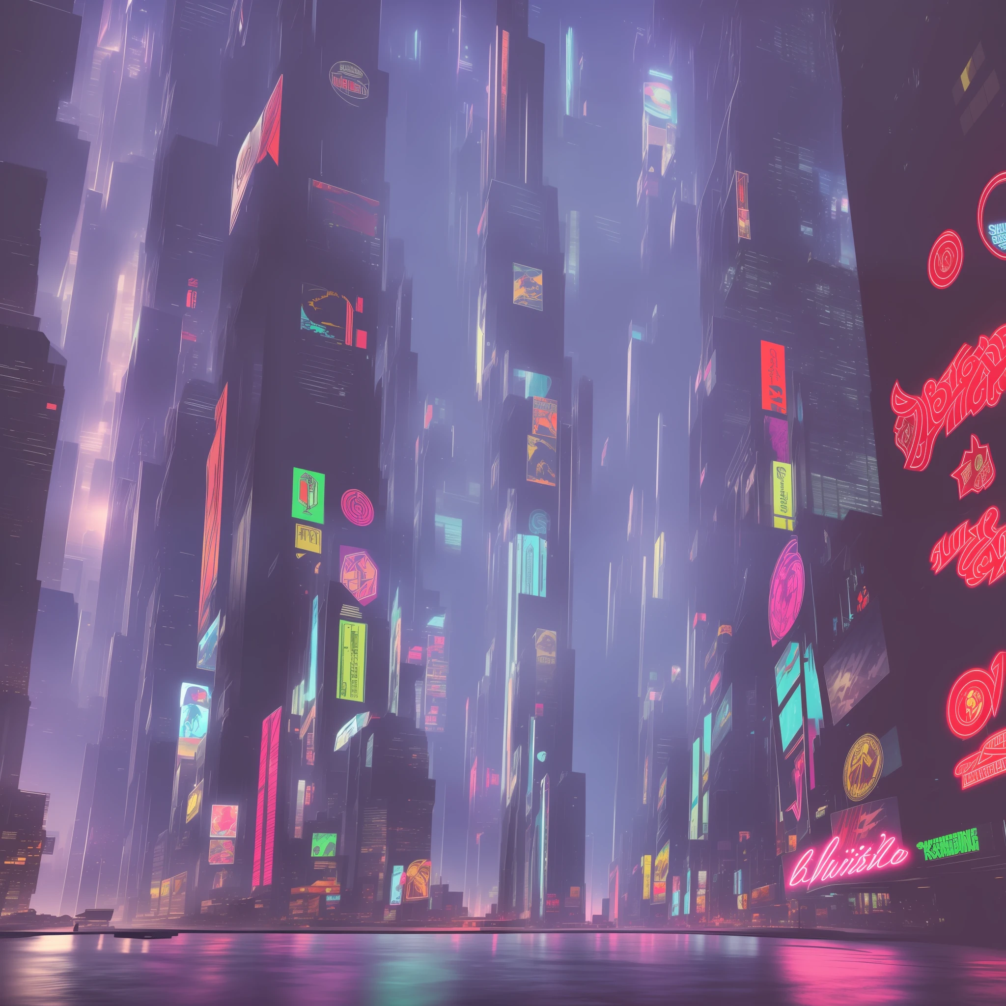 Generate a highly detailed, landscape-oriented banner image depicting a cyberpunk city in a 16:9 aspect ratio. The image should subtly but prominently incorporate elements of video games. Include intricate details that reflect the cyberpunk aesthetic, such as gleaming skyscrapers, flickering neon lights, holographic billboards, and bustling streets. Integrate iconic video game elements, such as masked characters, logos of well-known games, or references to popular titles, in a way that seamlessly blends with the cityscape. Leave a prominent space in the center of the image for inserting a custom logo. The logo should reflect your own design and can represent your brand, username, or any element you wish to highlight. Ensure that the logo integrates harmoniously with the rest of the image, complementing the cyberpunk aesthetic and gaming theme, and adding a distinctive personal touch to the overall composition. --auto --s2