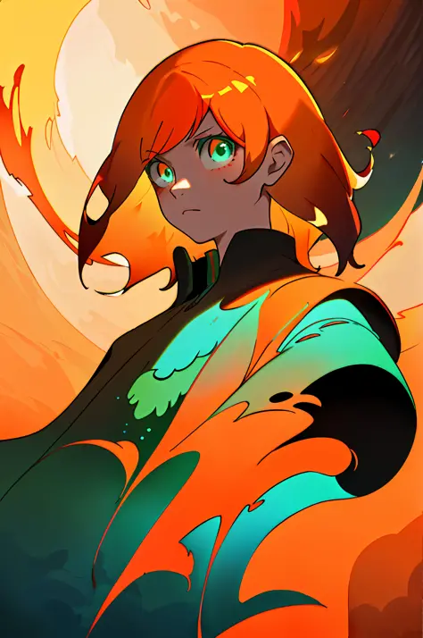 anime girl with red hair and green eyes in front of a sunset, loish |, loish art style, style of duelyst, inspired by Lois van B...