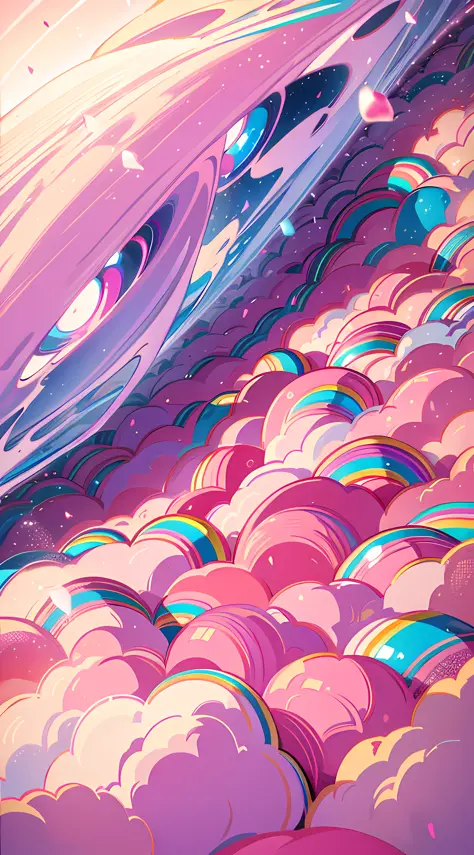 pink candy land, pillows, rainbow mix,vibrant colors,8k,sharp,anime,