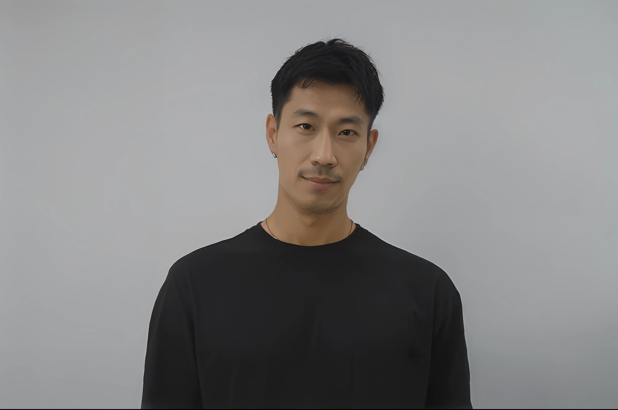 arafed man in black shirt standing in front of a white wall, a photo of a man, korean artist, tomohiro shimoguchi, shigeto hirai yuya, photo of a man, he is wearing a black t-shirt, shigeto koyama, kakar cheung, jonny wan, naoki ikushima