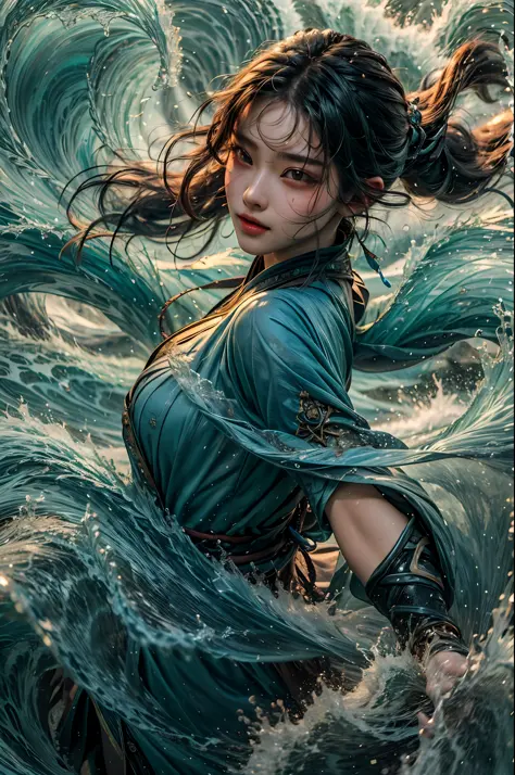 Best quality,masterpiece,ultra high res,1girl,beautiful_face,detailed skin, yushui，water，waves，.