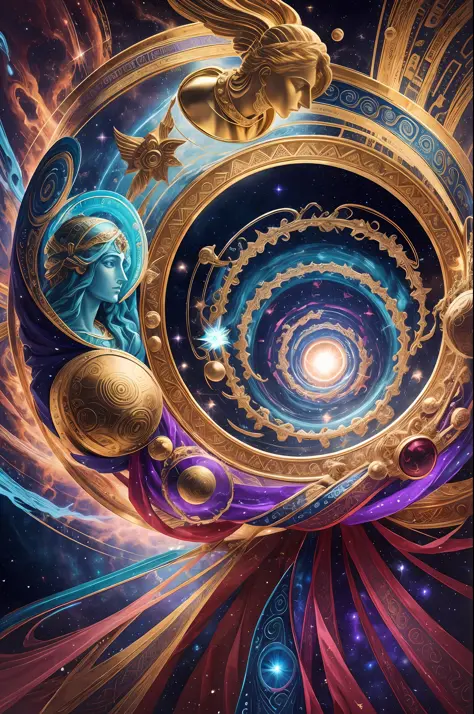 Create captivating digital artwork depicting the birth of the gods of Greco-Roman mythology, the birth of the gods, the swirling energy of the universe, the divine image emerging from the chaos of the beginning, and the birth of the gods of Greco-Roman myt...