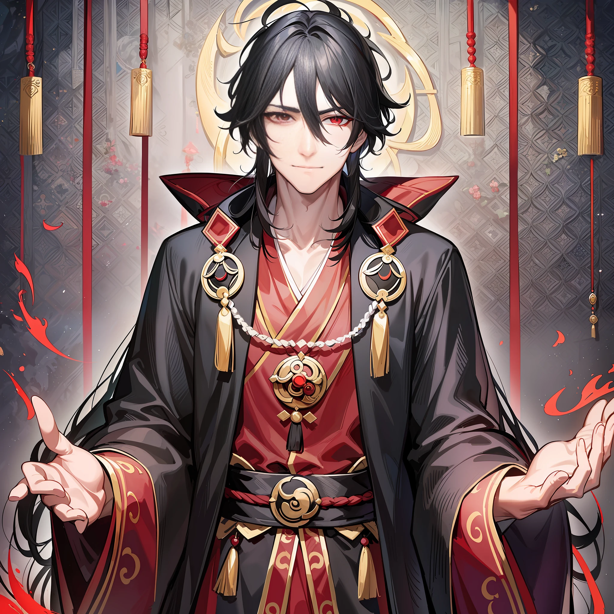 A black-haired Taoist priest wearing a red Taoist robe walked over, his gaze sharp and deep, as if he could see through the depths of people's hearts. His face is extraordinarily handsome, and although he does not have a beard, he looks a little calm.