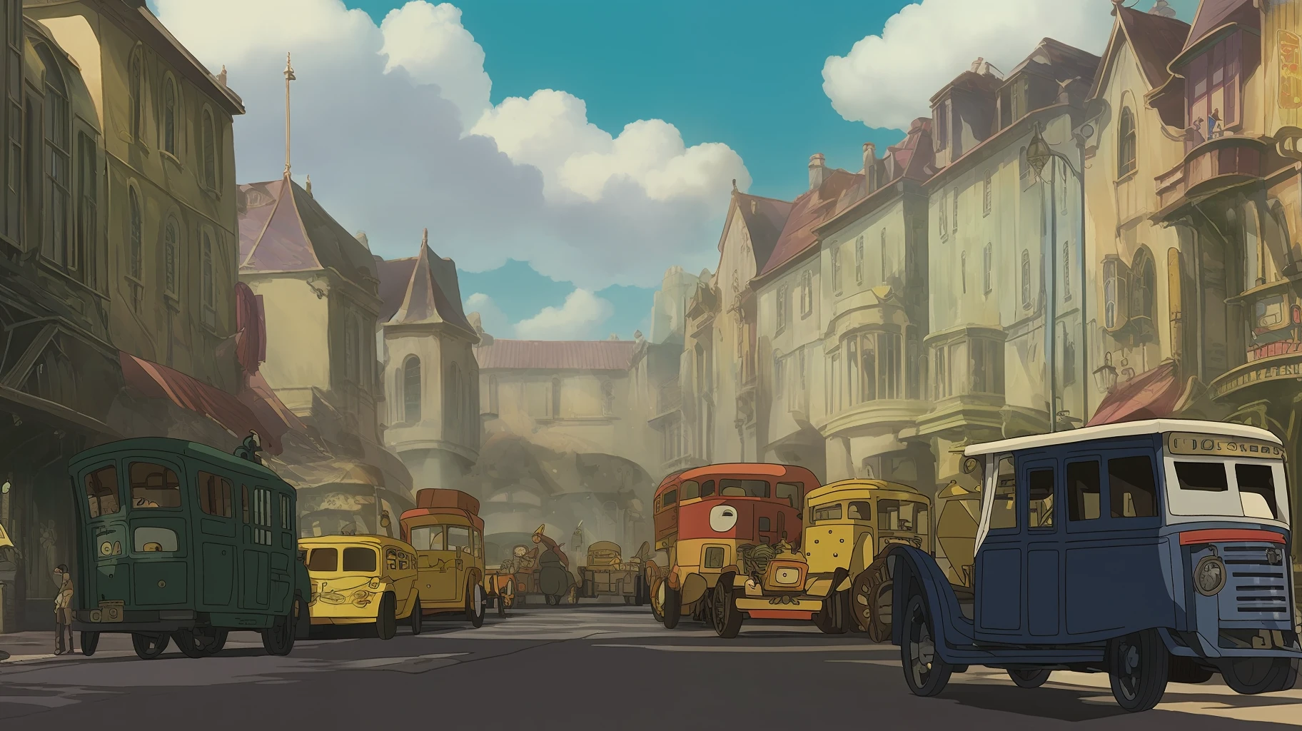 cidade steampunk, vista da rua,_ghibli_anime_estilo estilo