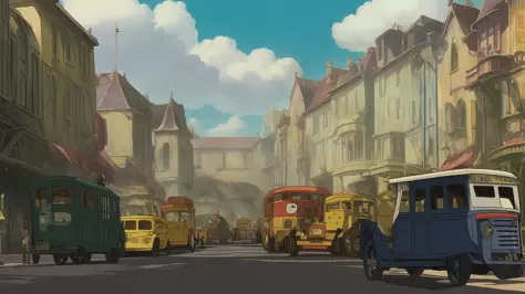 steampunk city, street view,_ghibli_anime_style style