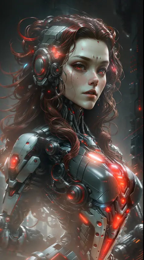 Scarlet Witch from Marvel photography, biomechanical, complex robot, full growth, hyper-realistic, insane small details, extreme...