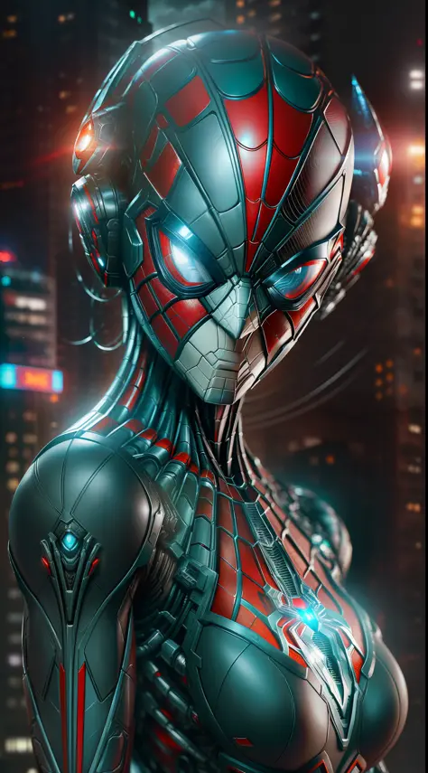 photo of Woman dressed as Spider-Man from Marvel, biomechanical, complex robot, full growth, hyper-realistic, insane small detai...