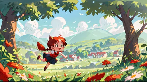 High Detail, Ultra Detail, 8K, Ultra High Resolution, Kiki, from Kiki's Delivery Service, child, toddler, enjoying her time in the open field, surrounded by the beauty of nature and books, warm sun sprinkling on her, wildflowers gently swaying in the breez...