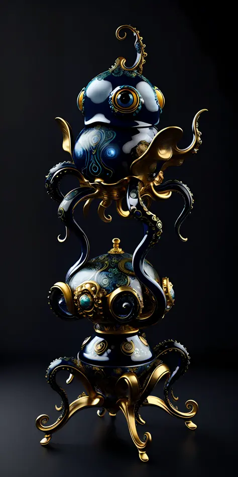 (black  porcelain, Gzhel, rococo:1.0), 

 Octopus - A slimy, eight-legged sea creature with a bulbous head and large, unblinking...