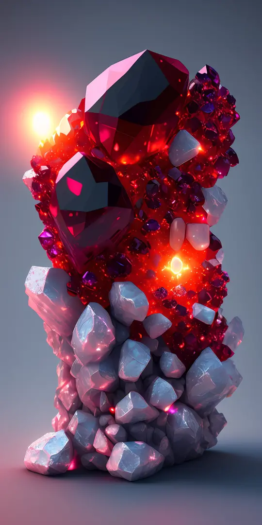 dreamlikeart beautiful mineral, garnet crystals, glowing red crystals, ultra detailed, incredible lighting, hyper detailed, 8k, unreal engine 5, 3d render