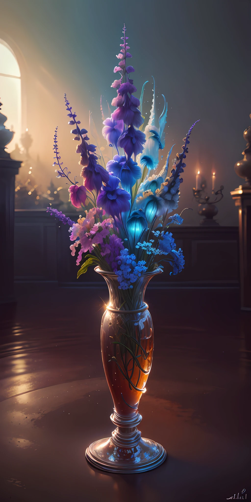 best quality, masterpiece, ultra high res, (photo realistic:1.4),surreal portrait, surrealism, dream-like,
Delphinium Belladonna blossom in a pot, fantasy creature, 
DiamonAI,