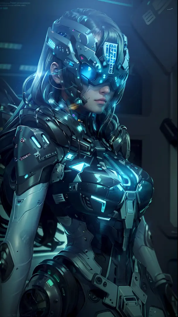 ((best quality)), ((masterpiece)), (highly detailed:1.3), 3d,rfktr_technotrex, beautiful cyberpunk woman with voluminous hair ha...