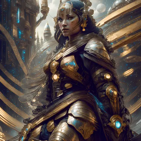 Female warrior in space, fantasy, intricate, elegant, highly detailed, digital painting, artstation, concept art, matte, clear f...