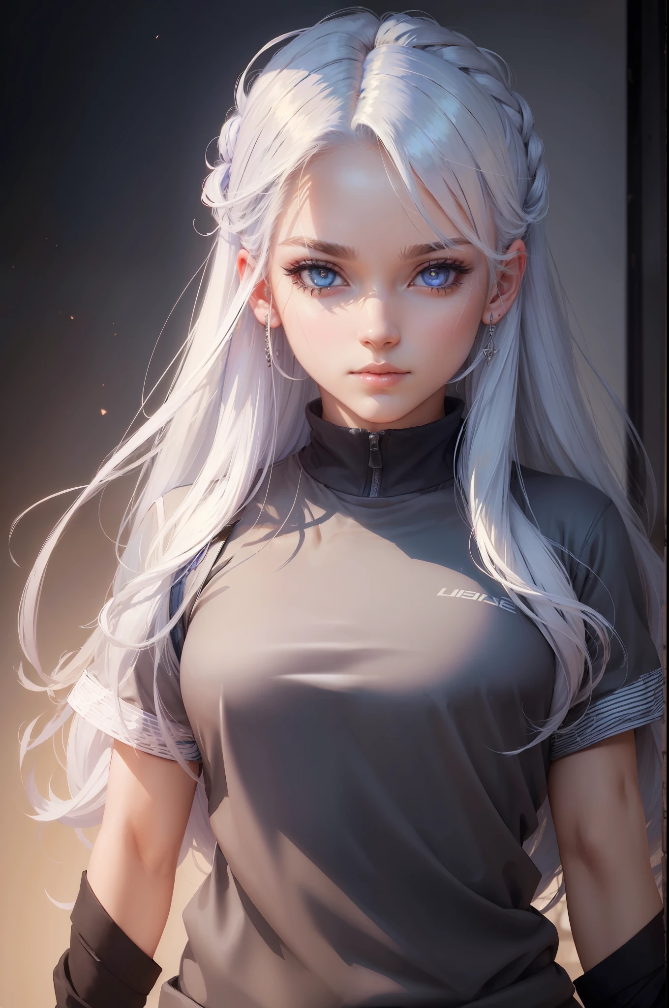 ((high quality, masterpiece:1.4)), 1girl, upper body, gym clothes, white hair, rainbow colored hair, gradient hair, pretty face, beautiful face, beautiful eyes, beautiful girl, pretty girl, perfect facial shape, absurdres, realistic proportions, dynamic pose, high details, intricate, intricate details, realistic eyes, realistic eye proportions, sharp focus, 32k, realistic lighting, extreme details, realistic pupils, realistic proportion eyes, realistic proportions pupils, realistic shadows, evafie