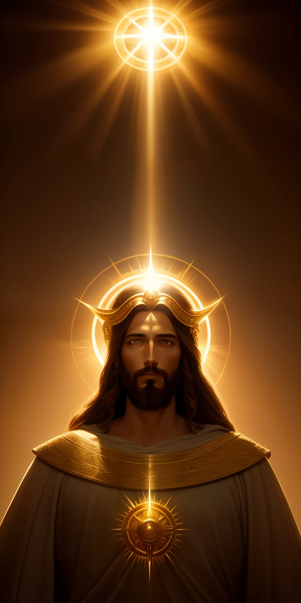 highly detailed portrait of a jesus christ sun god halo of light, gold, unreal engine, art by mark ryden, lostfish, earl norem, global illumination, god rays, detailed and intricate environment, elden ring style