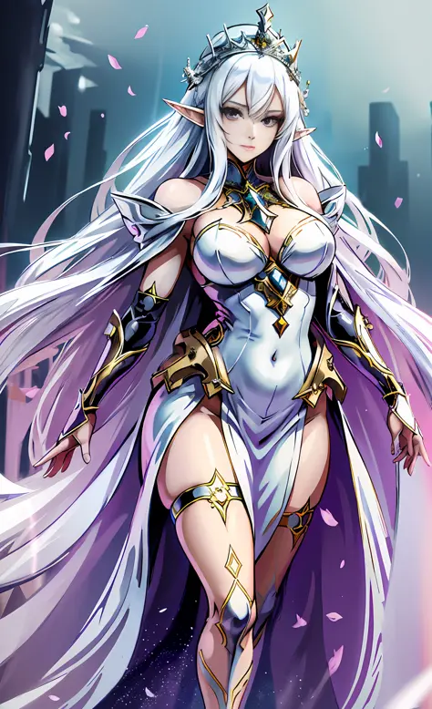 Top anime Art- Woman in white dress, full body pose, long hair and white cape, goddess. Extremely high detail, super detailed fantasy characters, CGI anime fantasy artwork, master anime character art 8 K, beautiful character painting, ((beautiful fantasy q...