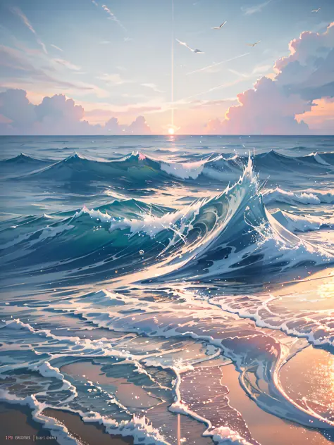 Wallpaper, Sea, Breaking Waves, Pink Sky, Beach, HD Detail, Wet Watermark, Ultra Detail, Film, Hyper Realism, Soft Light, Deep Field Focus Bokeh, Ray Tracing, Diffuse (extra fine glass reflections) and Ultra realism. --v6