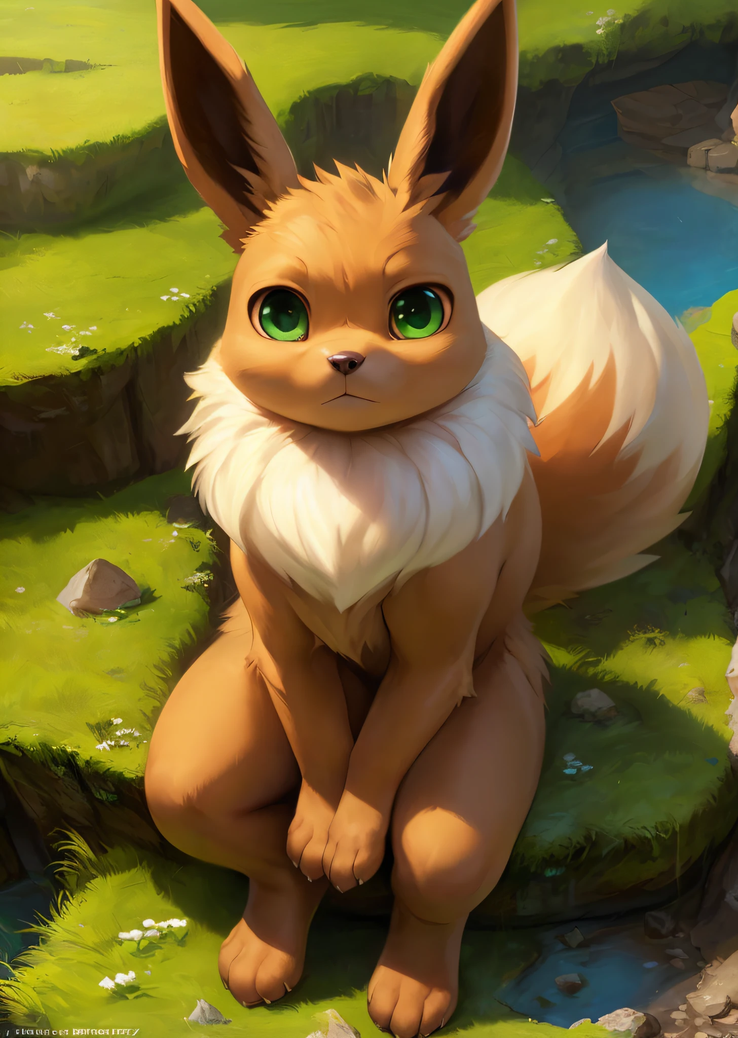 uploaded on e621, by Takahirosi, by Floris van Dyck, by Pino Daeni , by Ilya Ostroukhov , by Edmond Bille,
solo (((feral))) ((brown fluffy Eevee)) with (((brown body))) and (((white neck tuft))) and (brown fluffy dipstick tail) and ((clear green eyes)),
((full-length portrait)), BREAK,
(detailed Daniel F. Gerhartz feral Eevee), (detailed Bonifasko lighting), (detailed fur), (detailed skin), BREAK,
((sitting at iceland on evening)), (cinematic lighting), ((detailed background)), ((high-angle view)),
(((front view))), (((:|))), (((glowing))), (half body shadow), (chibi),
[backlighting], [crepuscular ray], [detailed ambient light], [gray natural lighting], [ambient light on the belly], (higher wildlife feral detail),
[realistic proportions], [explict content], [sharp focus], (questionable content), (shaded), ((masterpiece)), BREAK