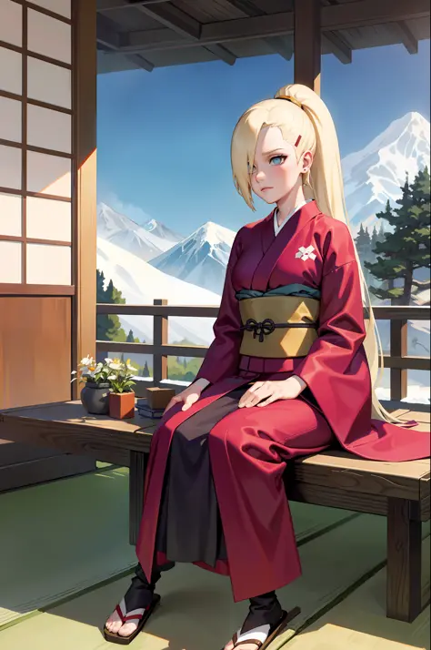 yamanaka ino, kimono, snowing, sitting,