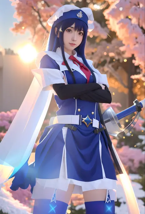 Anime girl in uniform, sword and hat standing in front of blue sky, Anime Overlord's albedo, Female Anime Character, Anime Maid ...