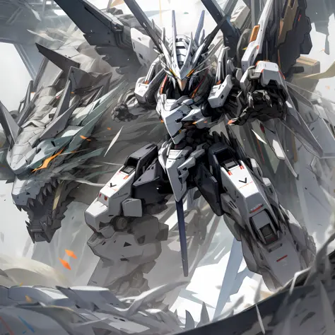 White and black mecha, Dragon helmet, claw weapons