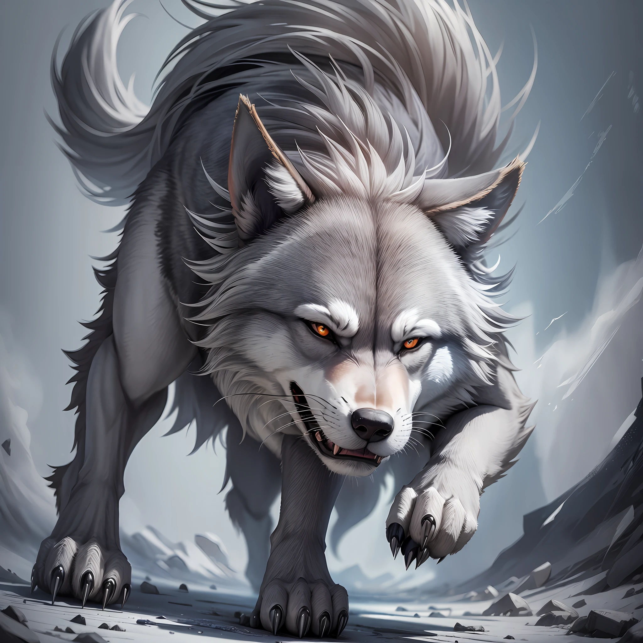 The big wolf wears a gray coat and dances its claws --auto --s2