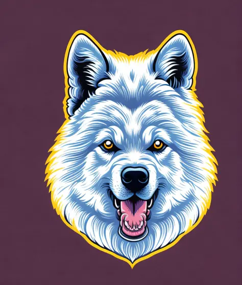 samoyeda breed dog, colorful, vintage style, (t-shirt design), realistic volumetric light of masterpiece