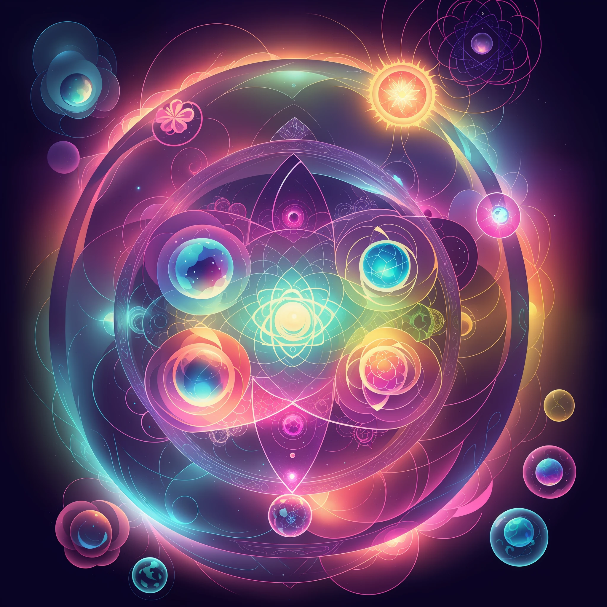 玻璃杯的特写，里面有一朵花, 细胞核, 原子, 环面能量, 數位插圖輻射, 阿卡什, 煉金術的al, 能量球, 量子 deep magic, 量子, 任何脈輪, 能量核心, 神圣的分形结构, 煉金術的al still, 煉金術的, 發光星雲, 辐射连接内, 神圣几何融化--auto--s2