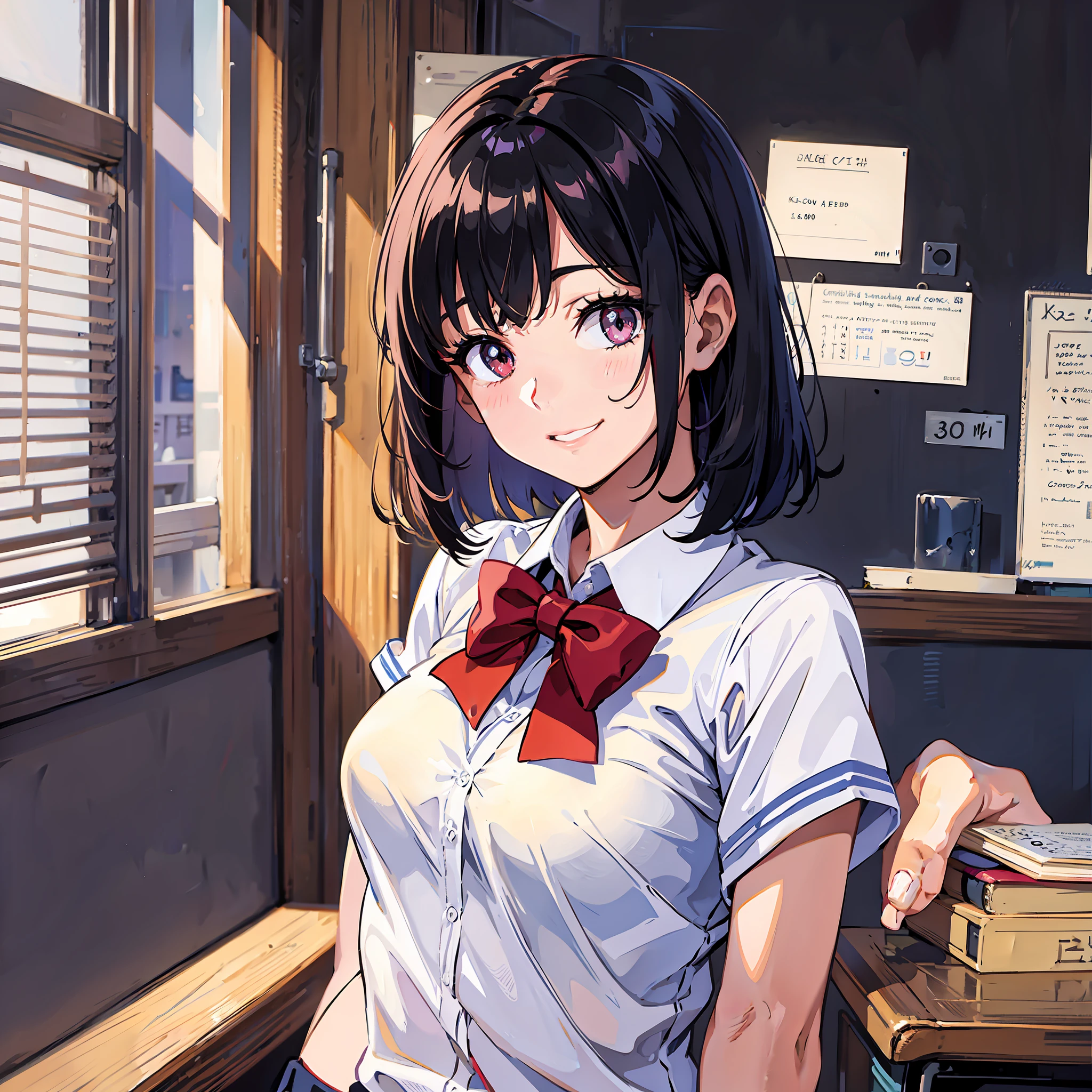 Little sister, cute bra, 8K, top quality, 14 years old, looking at camera, red cheeks, school uniform, embarrassed, delicate hands, at home, love brother, black hair, bob hair, show off breasts, take off clothes and show off breasts, chest protruding pose, eyes are heart, grinning, school uniform, middle school student,