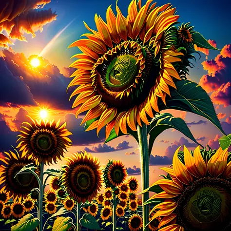 (((whirlwind harvesting thousands of sunflowers))), Jeff Smith concept art, grotesque, ful body shot, cinematic lighting, high r...