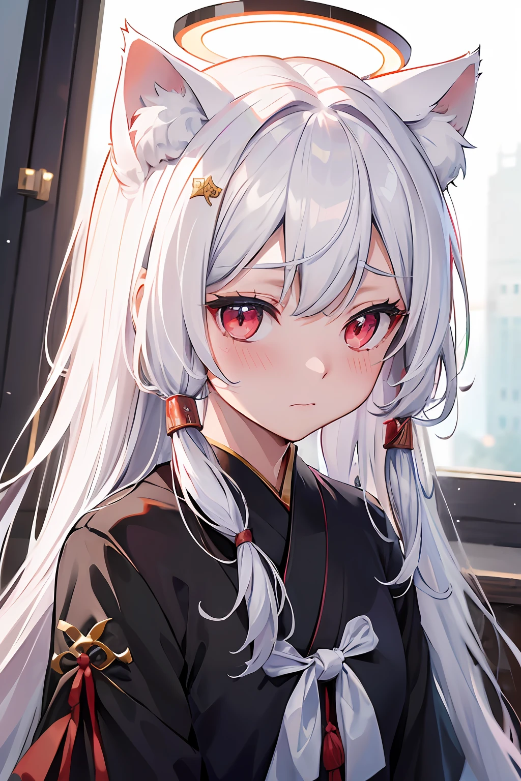 8K, 1 girl, white hair, red ey - SeaArt AI