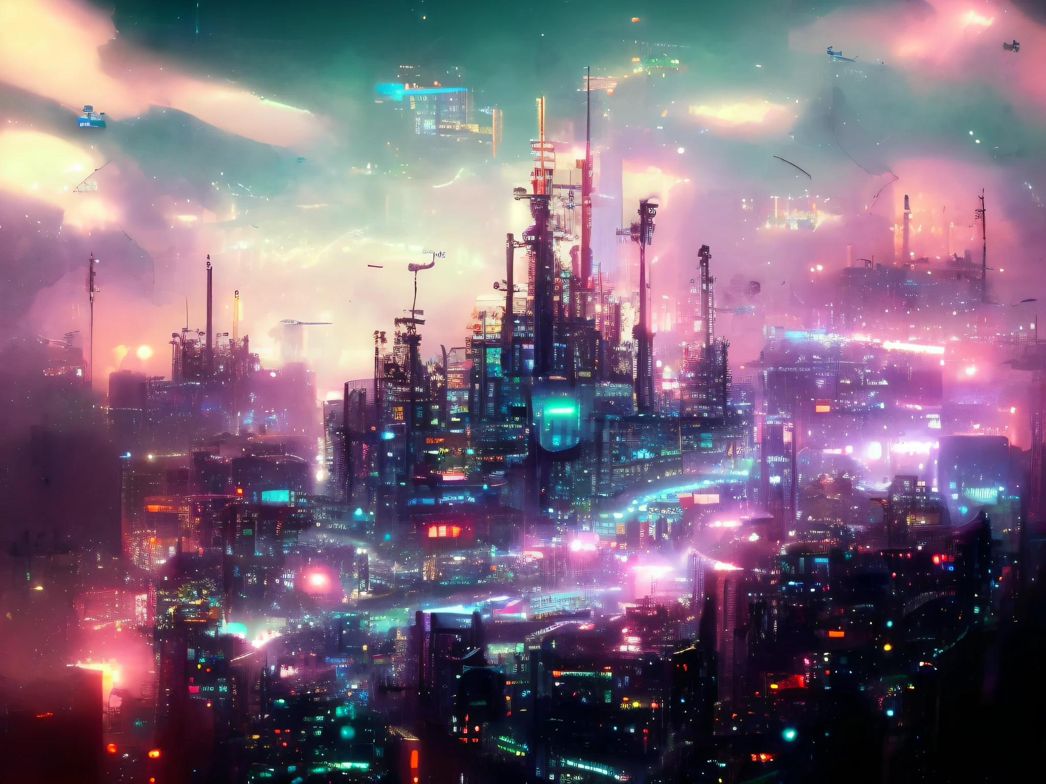 digital ink, wide shot, sci fi city, Cybercity, style by JovianSociety