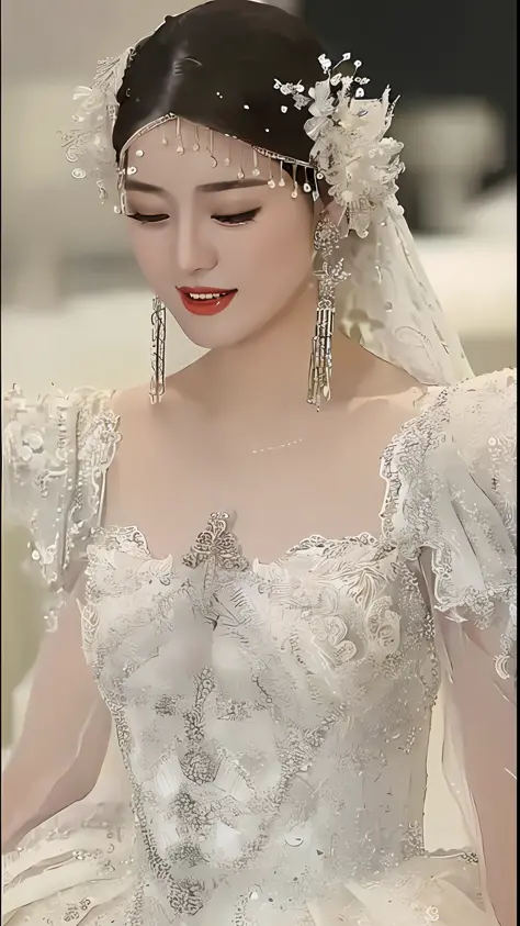 A close-up of a woman in a wedding dress with a veil, beautiful and elegant, Ruan Jia is beautiful! , ((Beautiful Fantasy Queen)), inspired by Shen Shizhen, Cai Xukun, very charming and beautiful, intricate and elegant, gorgeous and beautiful, inspired by ...