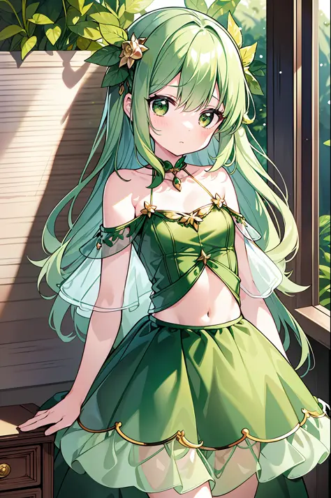 (MASTERPIECE), (Best Quality), (Super Detail), Official Art, One Girl, Lori with Pale Green Hair, Petite Little Girl, Loli, Gree...
