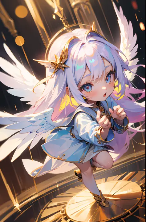 (Chibi: 1.3) (Masterpiece: 1.4), (Best Quality: 1.4), (Very Cute Angel Girl, Super Detailed Face, Jewel-like Eyes, White Very Lo...