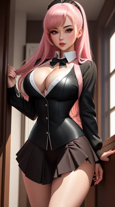 sexy pose, sexy body, dynamic, student, short black miniskirt, highly detailed, seductive, sexy body, transparent wet ultrathin white dress shirt unbuttoned, black pantyhose high knee, Hogwarts sweater, red blazer, a girl, blushing, (((extremely revealing ...