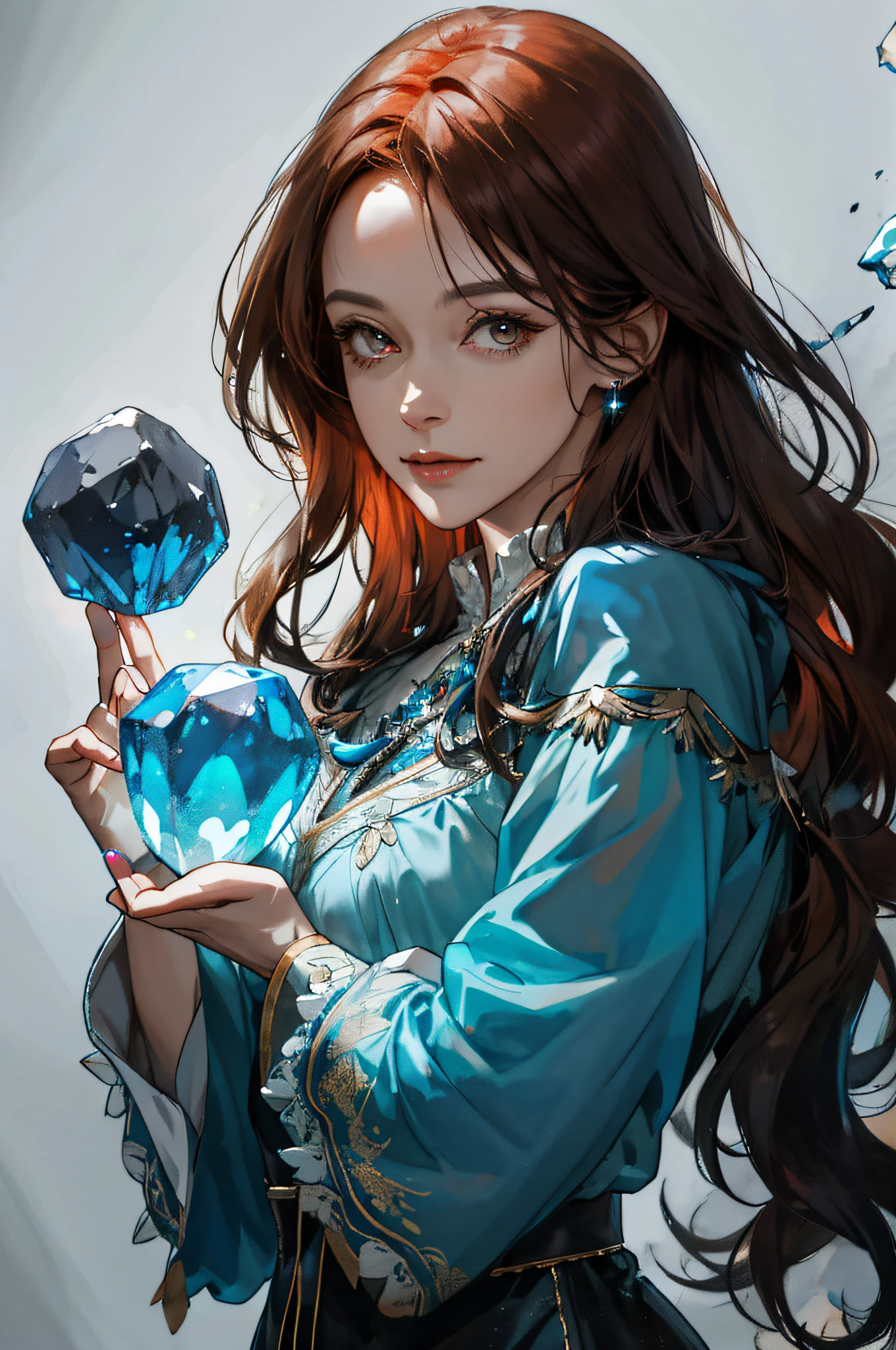 A woman holding a blue diamond in her hand - SeaArt AI