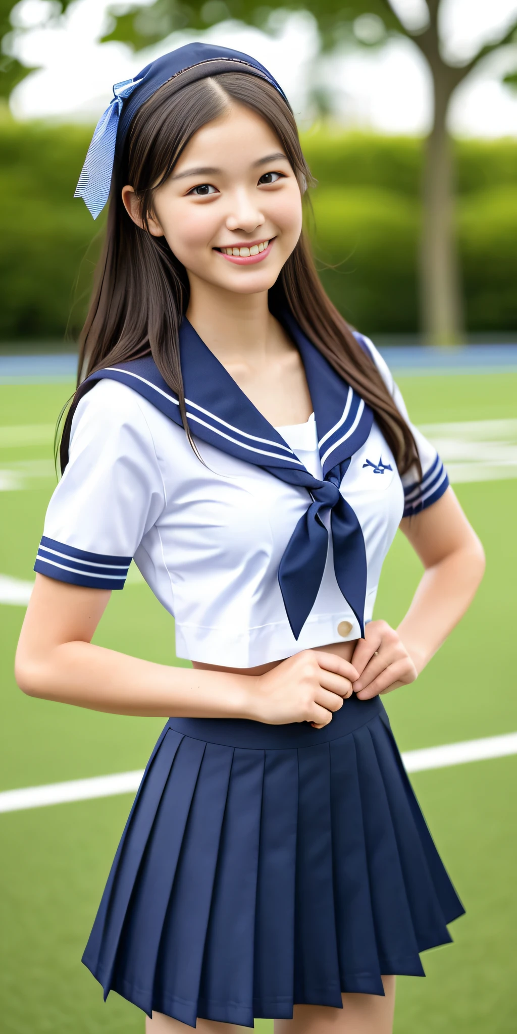 neat college girl, (school uniform, sailor uniform, ribbon tied at ...