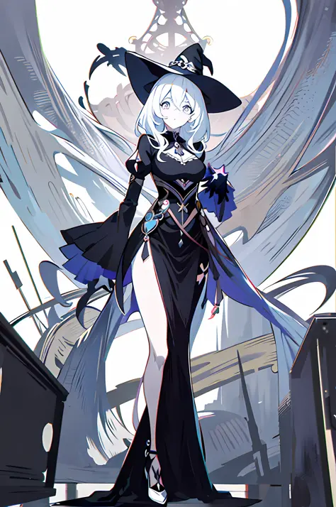 Anime - style image of a woman in black and white costume, classical witch, fashionable dark witch, anime girl in black dress, a...