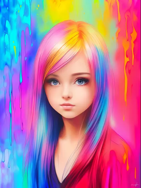 beautiful girl with colorful background and ultra realistic picture,pastel colors, paint drips, autumn lights,