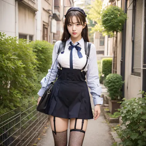 JK, tall, full body photo, big breasts, suspenders, delicate face, high school student --auto --s2