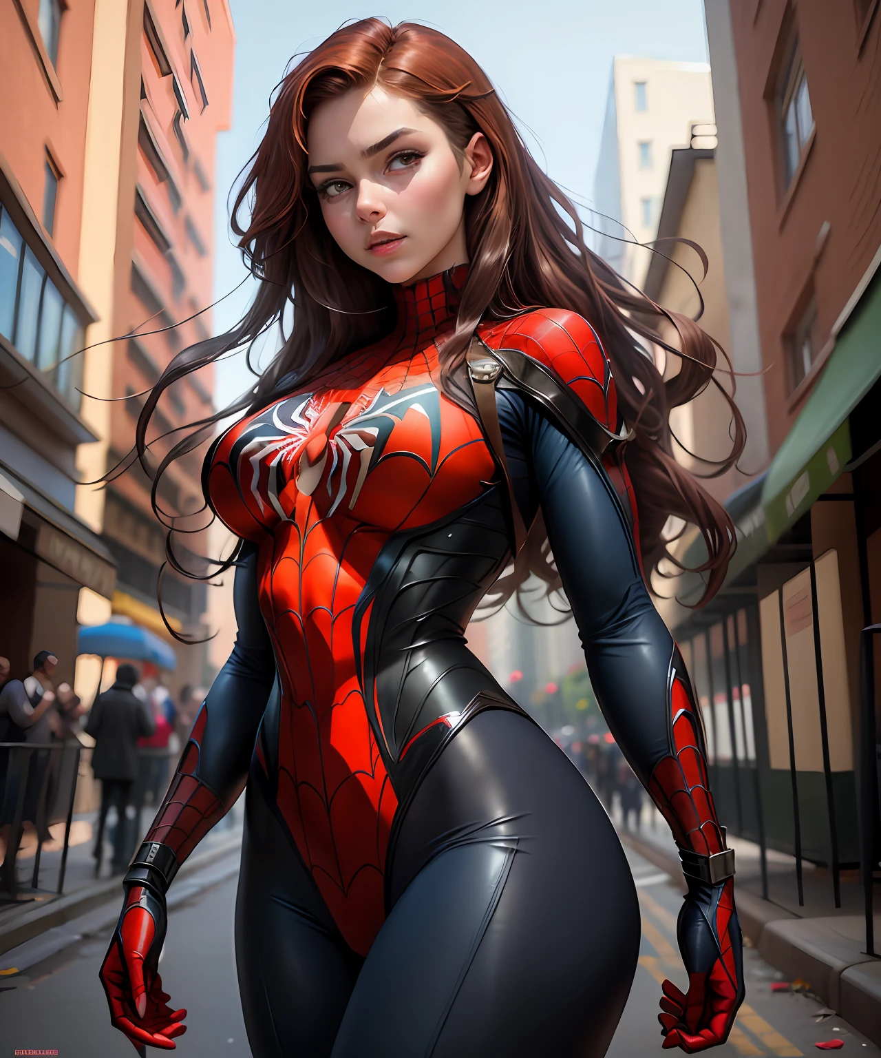 原始照片,美丽的女人 ,用蜘蛛侠角色扮演来详细勾勒身体轮廓, 非常大的乳房, 大的